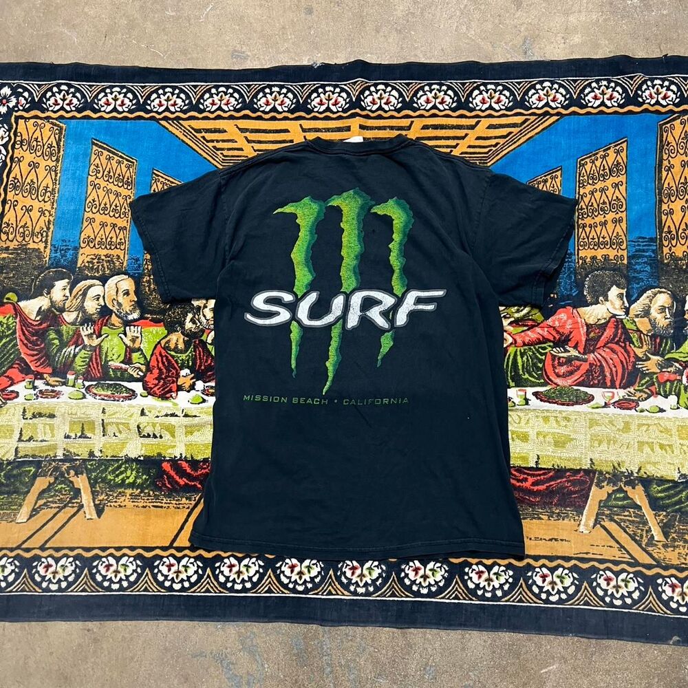 Black Monster Energy Surfing T-Shirt Size Medium surfwear skater fox racing y2k